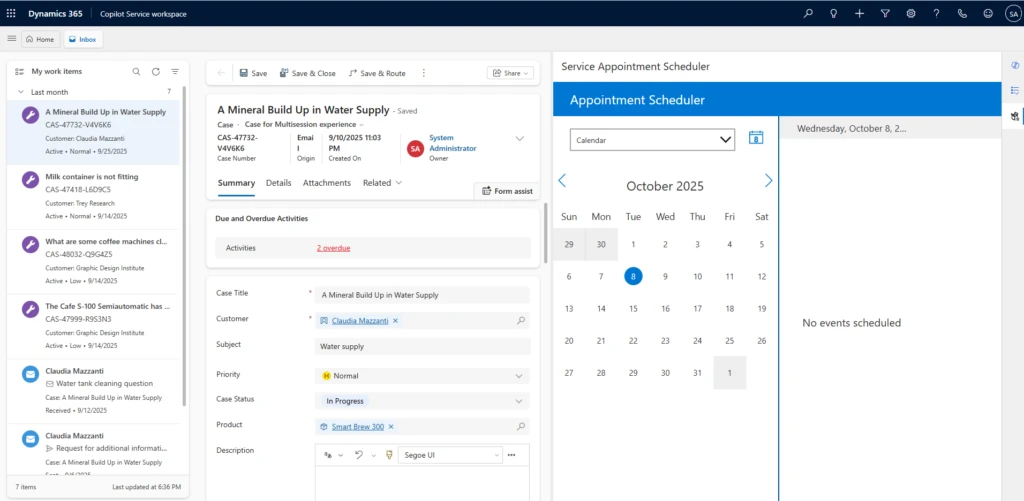 Appointment scheduler example of custom productivity tools&nbsp;in&nbsp;Dynamics 365 Copilot&nbsp;Service Workspace&nbsp;(CSw)