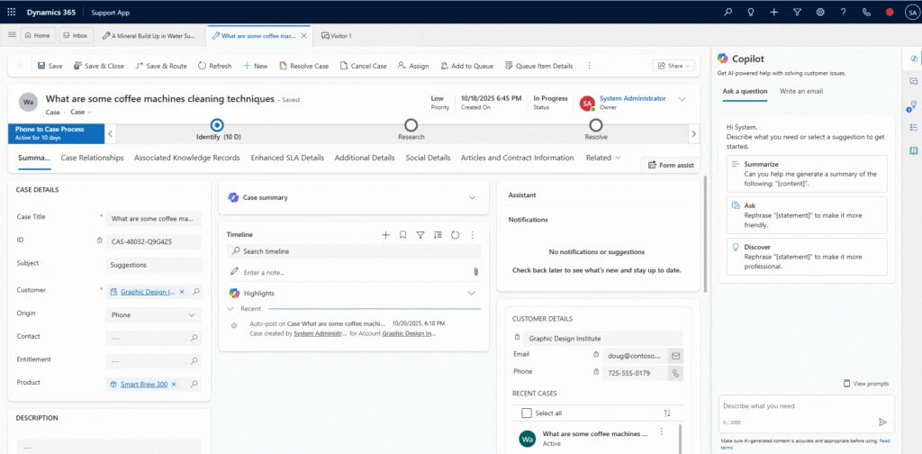 Customer service rep view of a custom multisession app