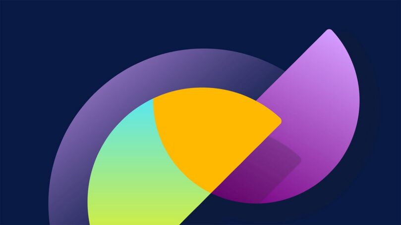 Colorful, abstract half-moon shaped graphics.