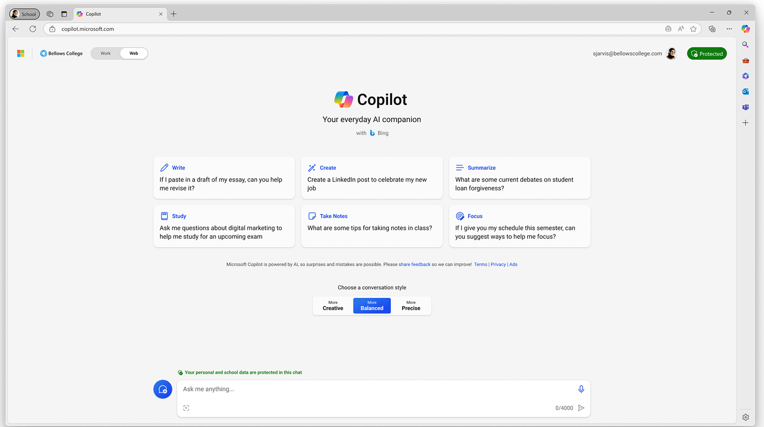 Screenshot of the copilot homepage. 
