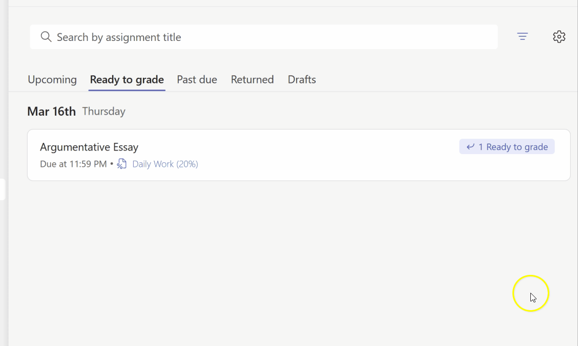 GIF. Educator view of quick actions in the Assignment list in Teams, including options to Edit, Copy Link, Duplicate, Mark as Inactive, or Delete.