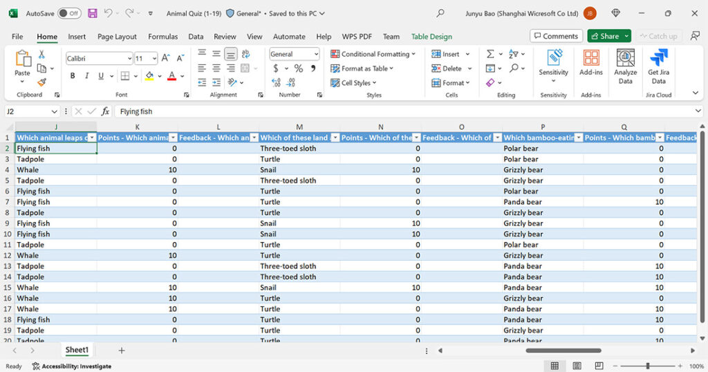 Export of Forms responses in an Excel sheet.