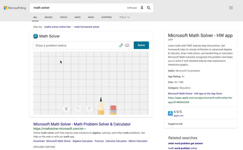 Math Solver in Bing.com