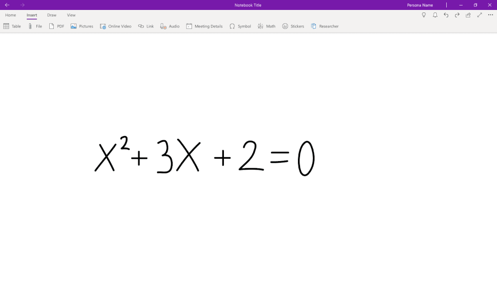 Practice Math Quiz in OneNote