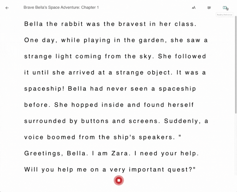 Immersive Reader options in Reading Coach including Line Focus and Picture Dictionary.