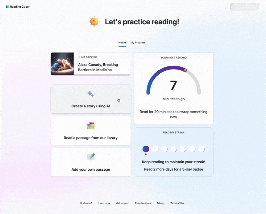 Process of "Create a story” mode in Reading Coach.