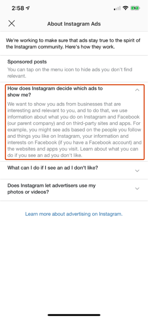 Instagram explains how it decides ads.