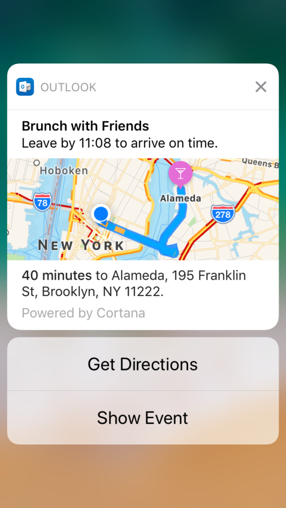 Outlook's Time to Leave notificaiton