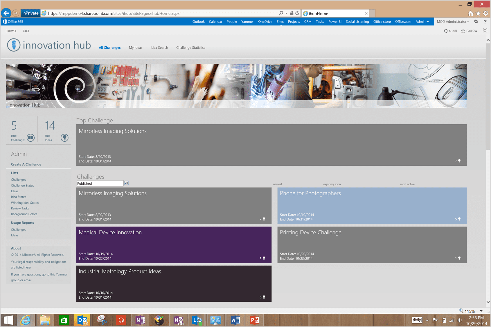 A screenshot image of the Innovation Hub