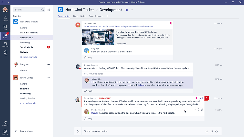 Screen shot of Microsoft Teams chat box
