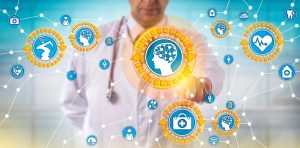 Doctor pointing to different options in AI, blockchains