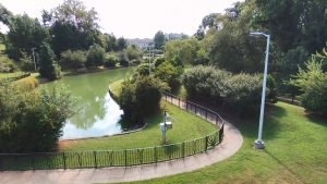 Dean Rusk Park walking path and small lake