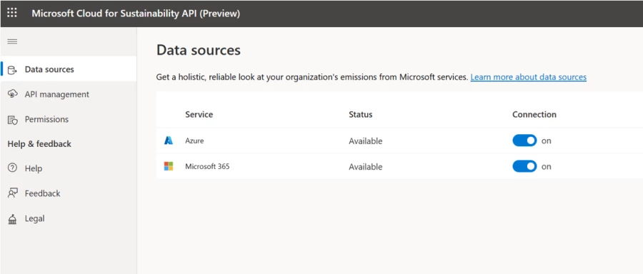 Microsoft Cloud for Sustainability API (Preview) dashboard