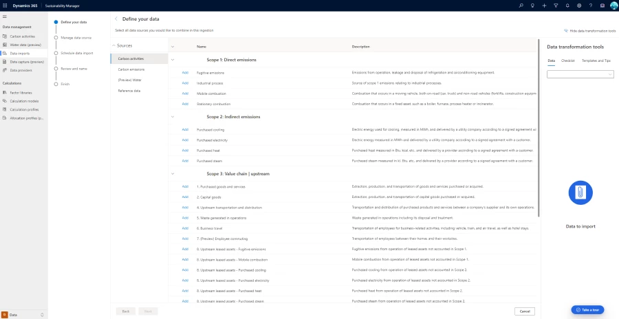 Defining data for ingestion in Microsoft Sustainability Manager