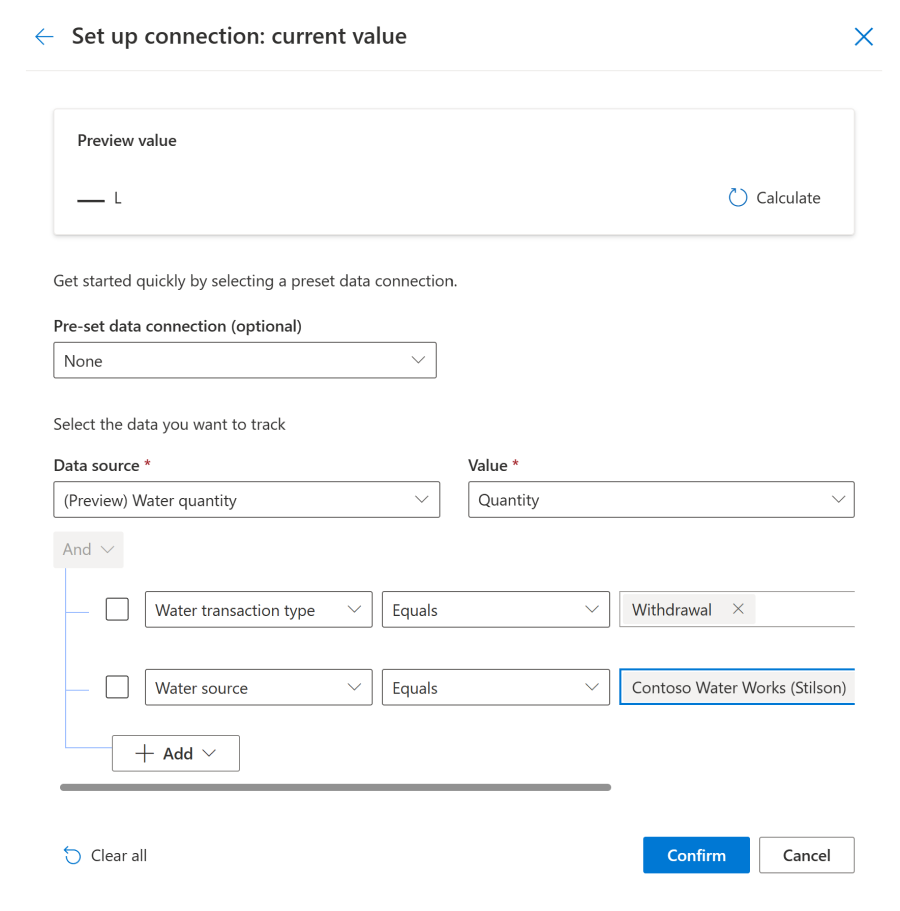 Screenshot of water quantity goals in Microsoft Sustainability Manager.