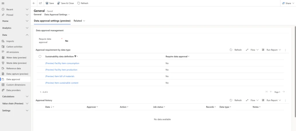 Circularity entities are available under data approval management settings.