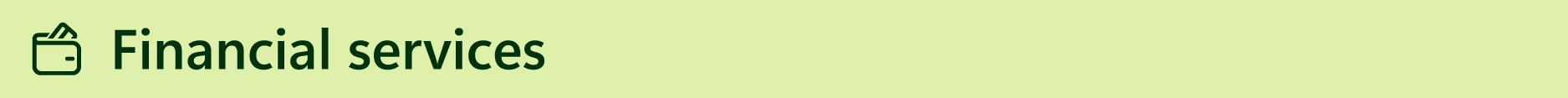 Financial Services section banner in green with an icon of a wallet.