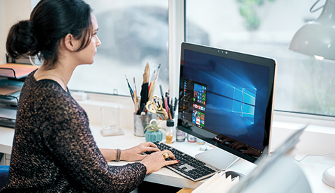 A woman working in an office
