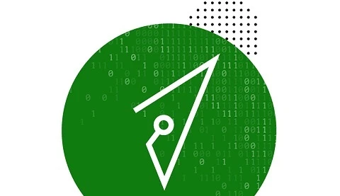 Wei&szlig;er Pfeil auf gr&uuml;ndem Hintergurnd mit Quellcode.