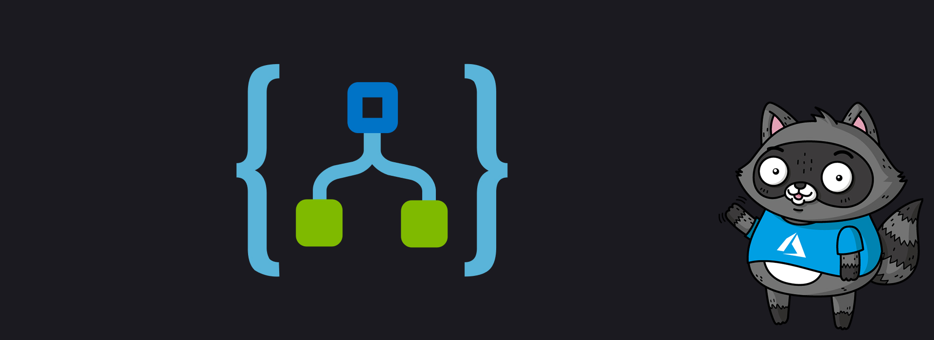 An illustration representing Azure Logic Apps, next to a picture of Bit the Raccoon.