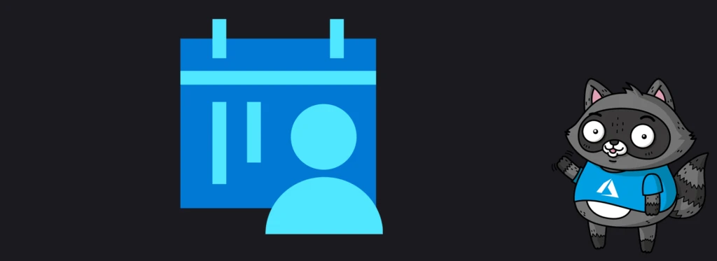 An image depicting a human figure in front of a calendar, next to a picture of Bit the Raccoon.