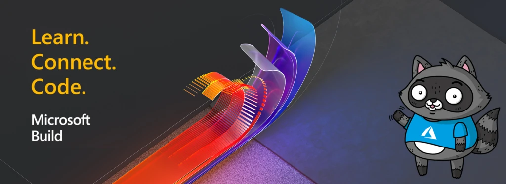 An ad for Microsoft Build, featuring an image of Bit the Raccoon.