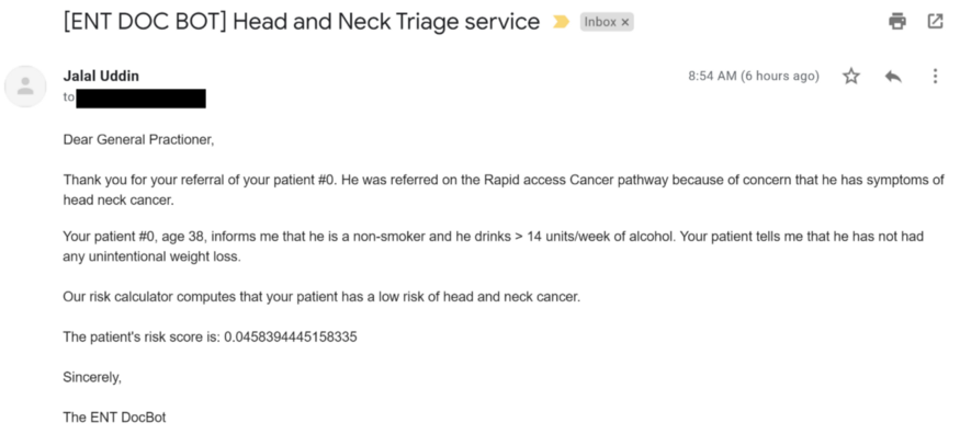 A sample email, populated by dynamic content.