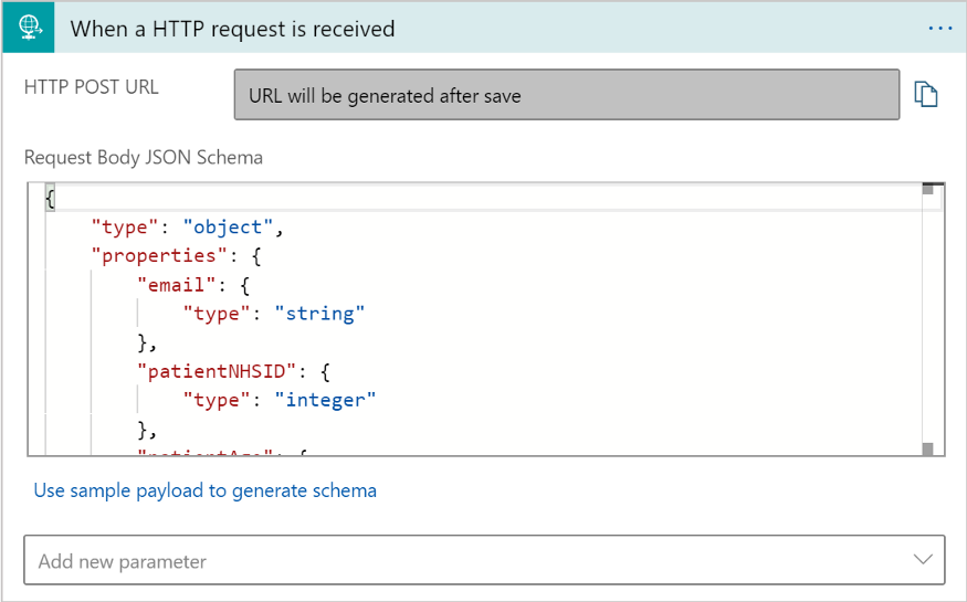 A screenshot of how the Request Body JSON Schema should look.