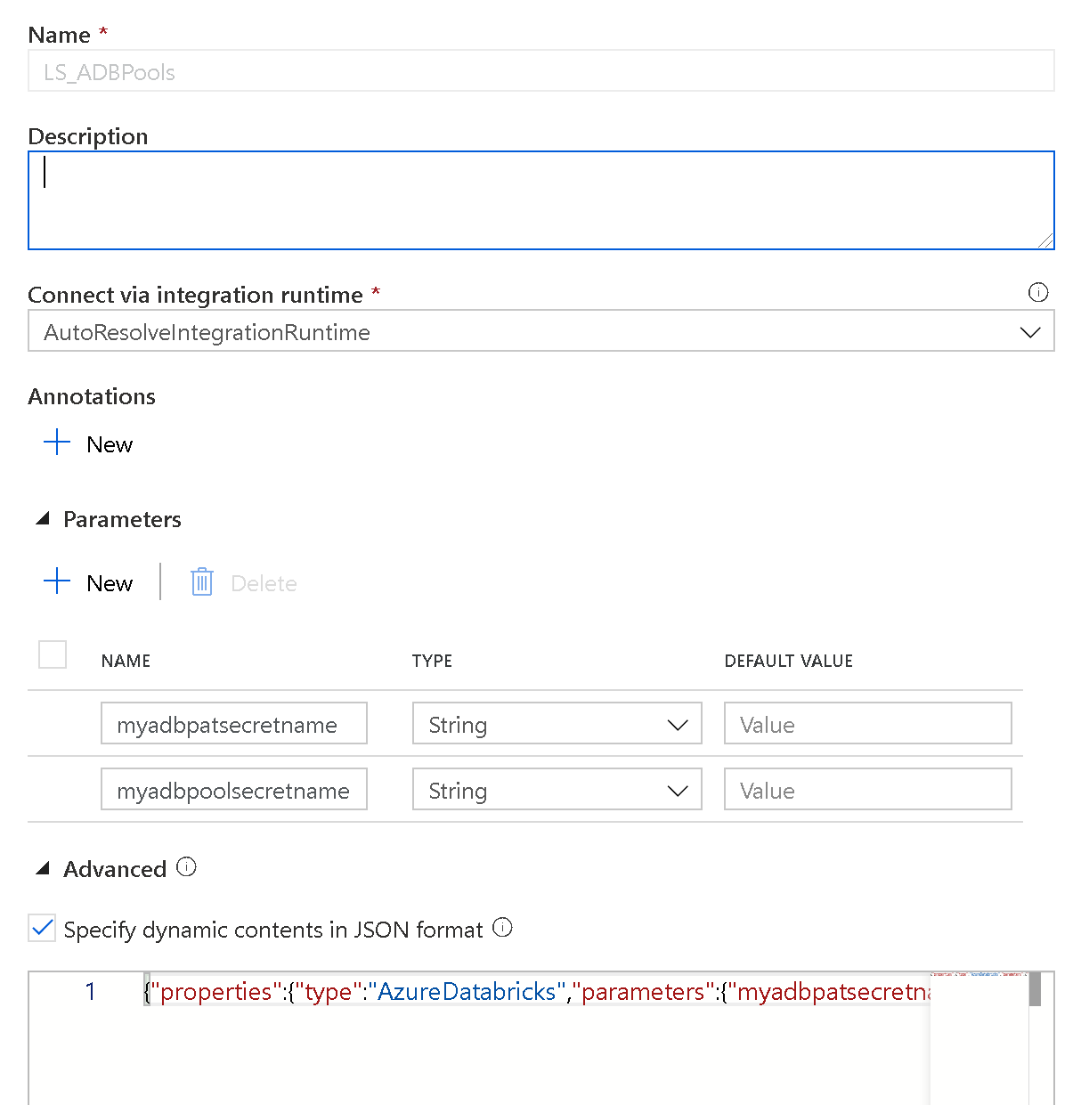 The linked service after being created