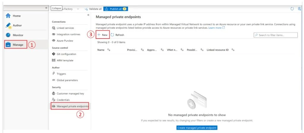 A screenshot of the Managed Private Endpoints setup