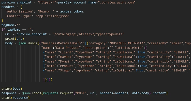 A screenshot of a Purview code example.