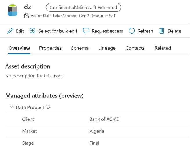 A screenshot of the Purview AI showing that the attributes have been populated.