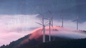 wind turbines on a mountain