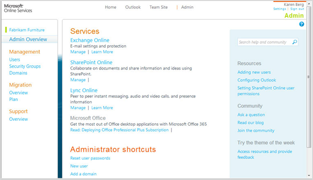 Outlook Web App services.