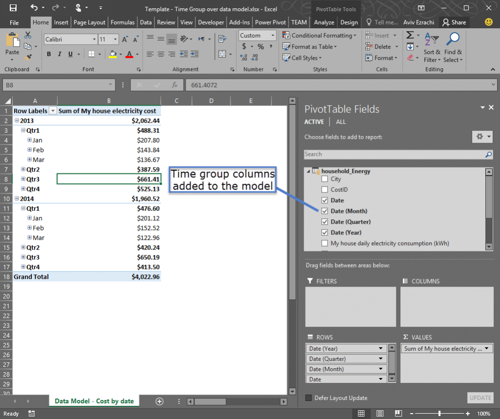 Time grouping enhancements in Excel 2016 1 - words