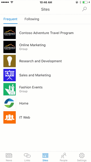Image runs through a SharePoint communication site in mobile.