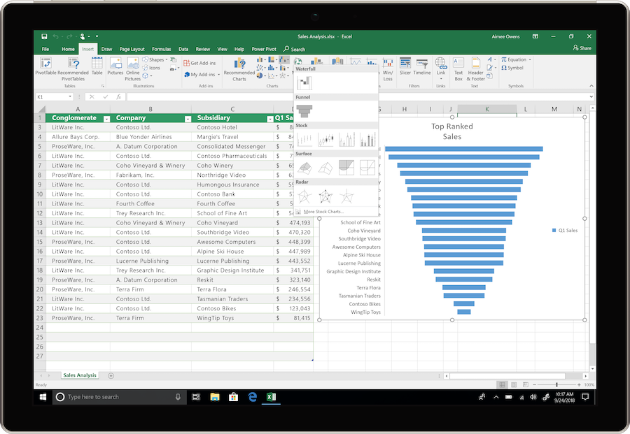 An image shows a device using Excel in Office 2019.