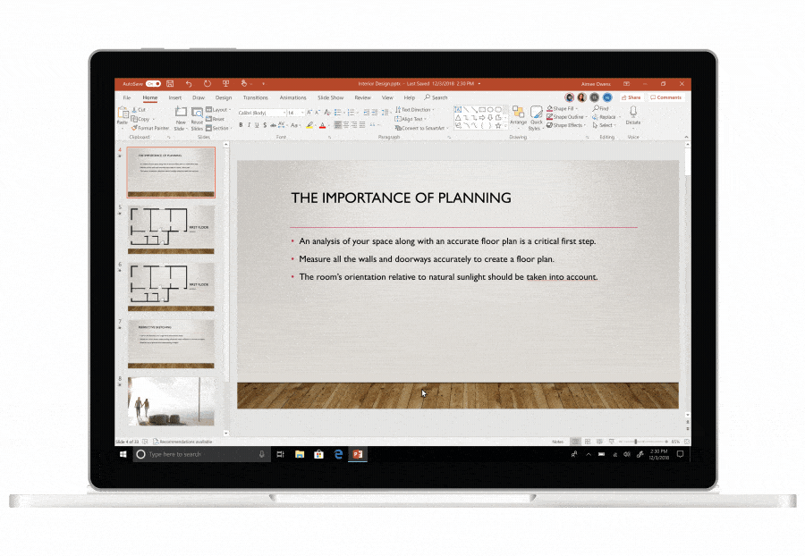 An animated image showing the new Editor feature in PowerPoint.