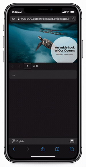 Image of Live Presentations being used on a phone. The presentation is about oceans.