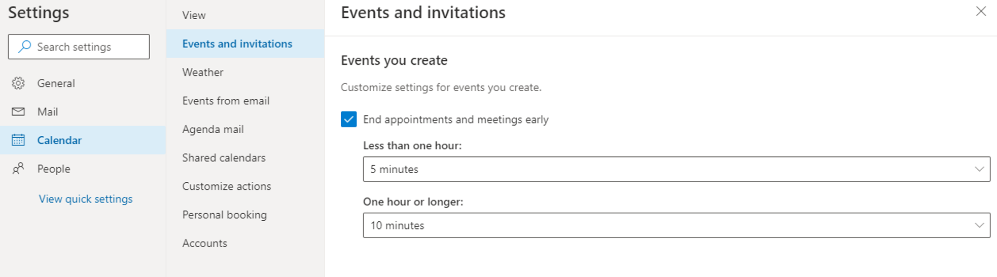 Calendar settings in Outlook, events and invitations.