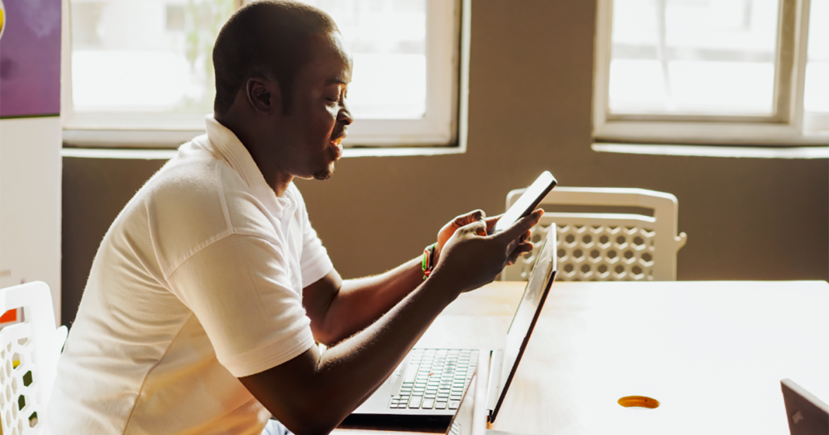 An image of an African male founder working in conference room location in Ghana.