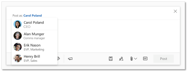 How to designate an individual to post on your behalf in Yammer.
