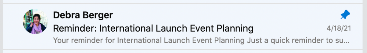 A screenshot of a pinned message in the message list.