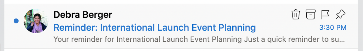 A screenshot of the pin option displayed when hovered over the message in the message list.