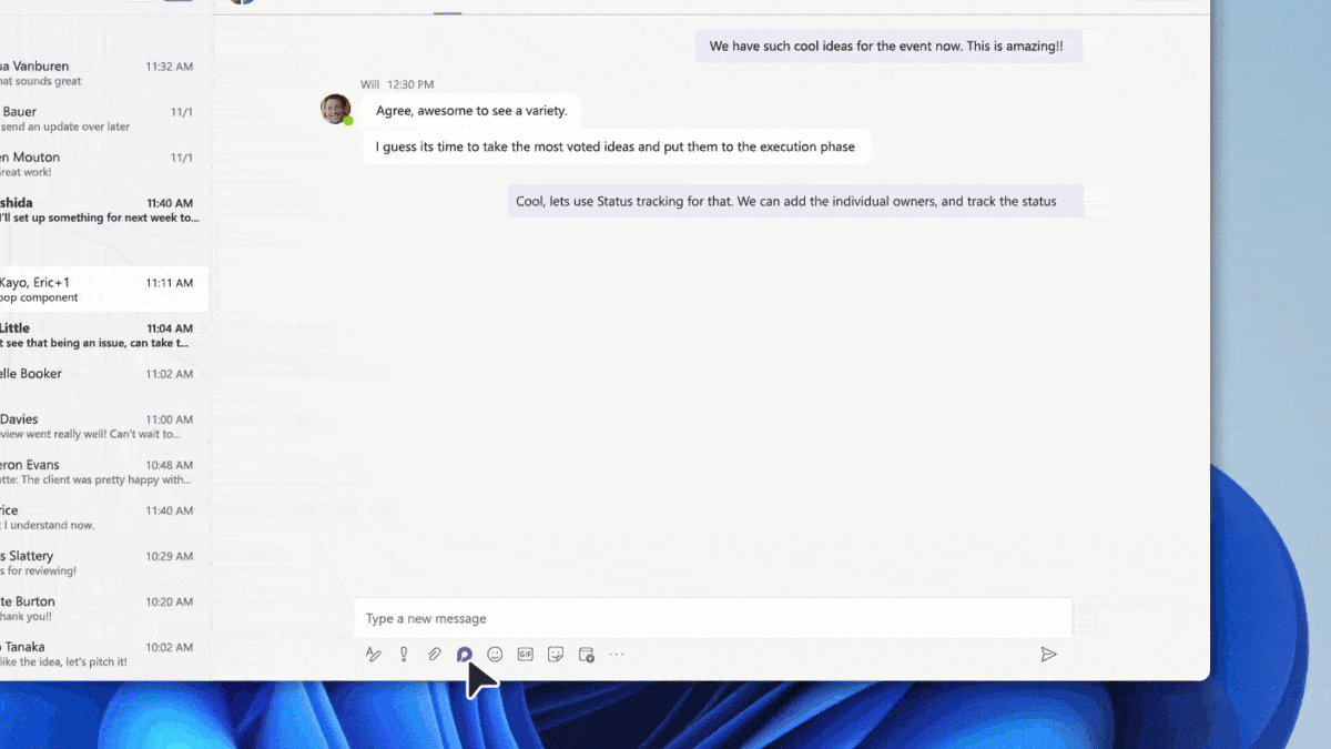 People updating their project status in the new status tracker in Microsoft Loop.