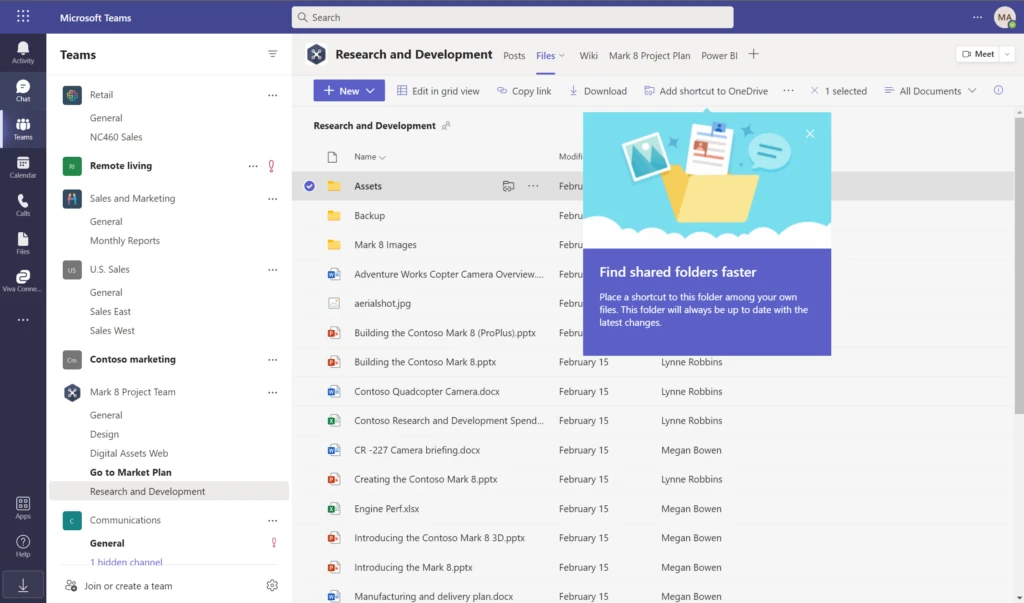 Use &ldquo;Add shortcut to OneDrive&rdquo; feature within Microsoft Teams to add shared folders directly to your OneDrive.