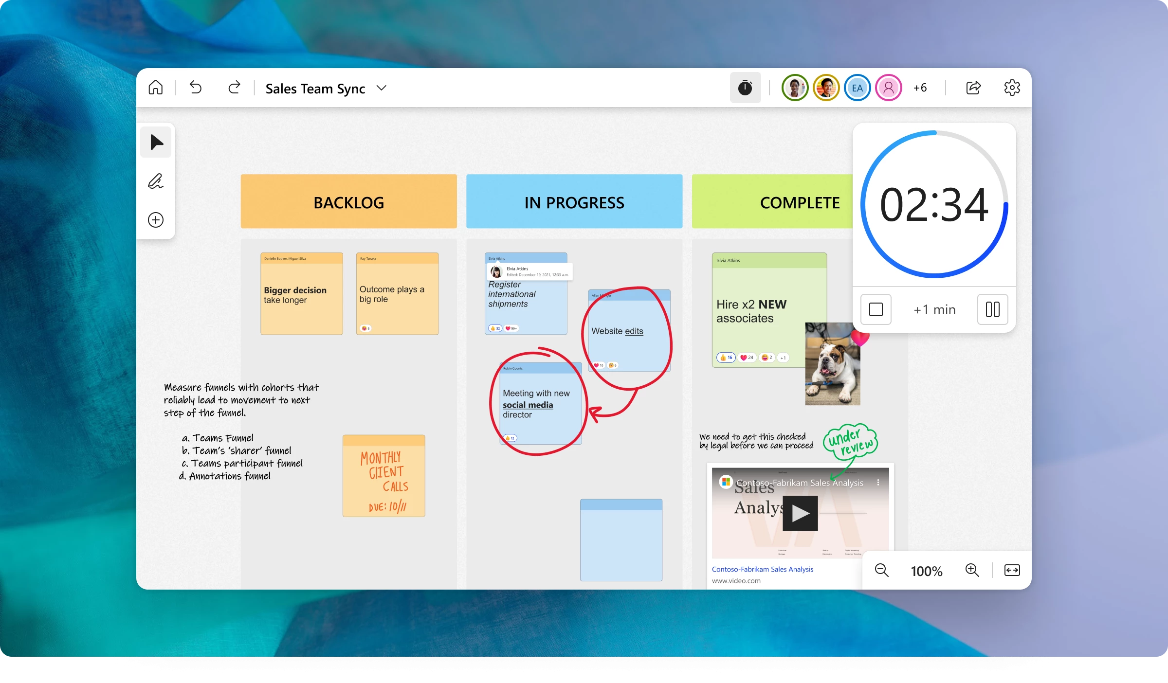 Screen view of timer capability in Whiteboard, highlighting in-progress edits.