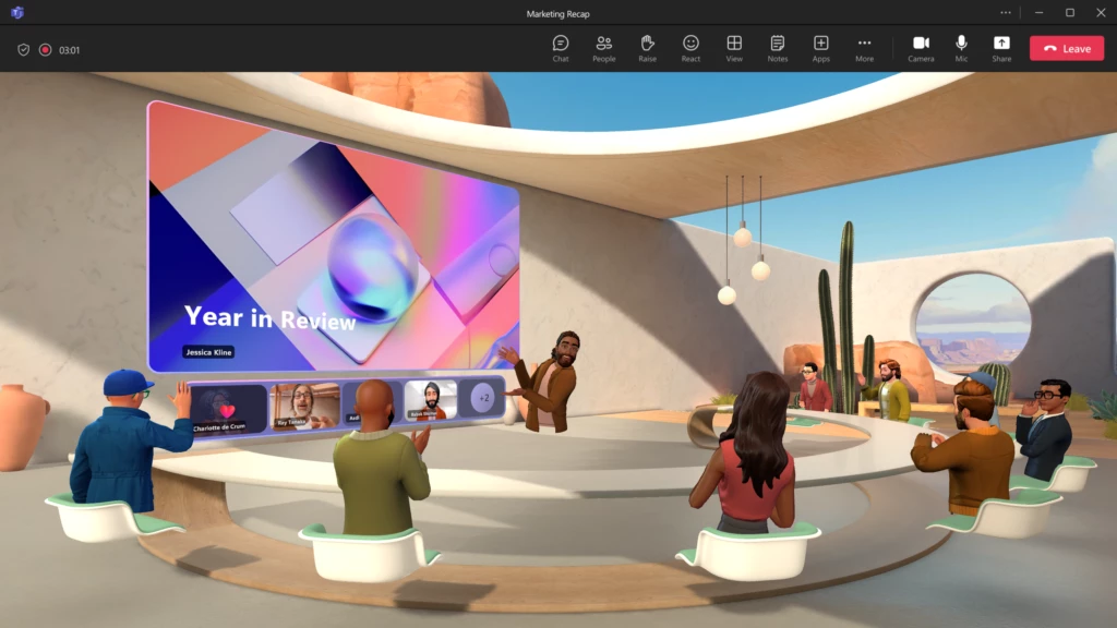 A virtual meeting in Microsoft Mesh.