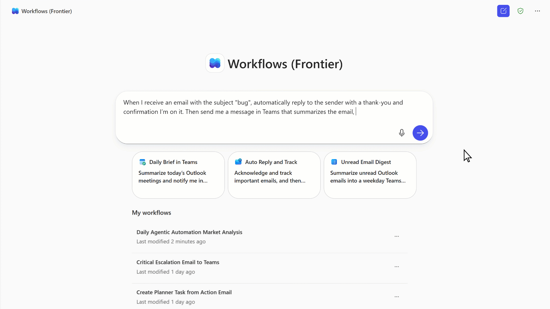 A preview of Workflows Agent in Microsoft 365 Copilot.