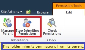 "Stop inheriting permissions" button is highlighted